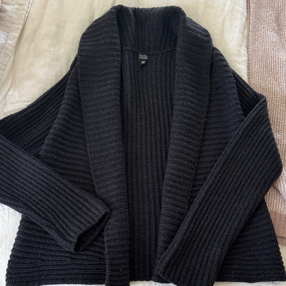 Eileen Fisher Black Ribbed Women's Cardigan